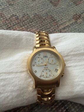 Timex Gold-Tone Women’s Chronograph Watch with White Dial